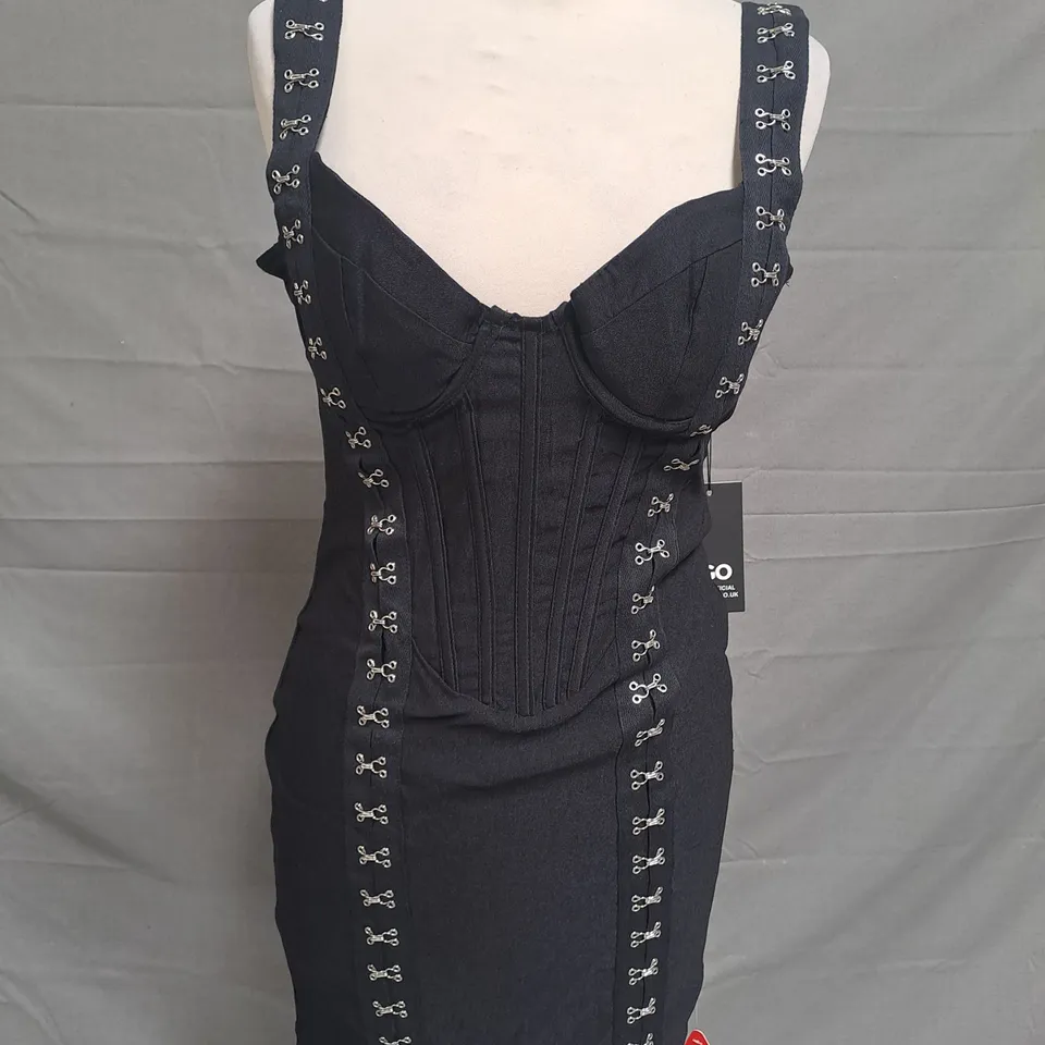 EGO WOVEN SUSPENDER DETAIL MINI DRESS IN BLACK SIZE 6