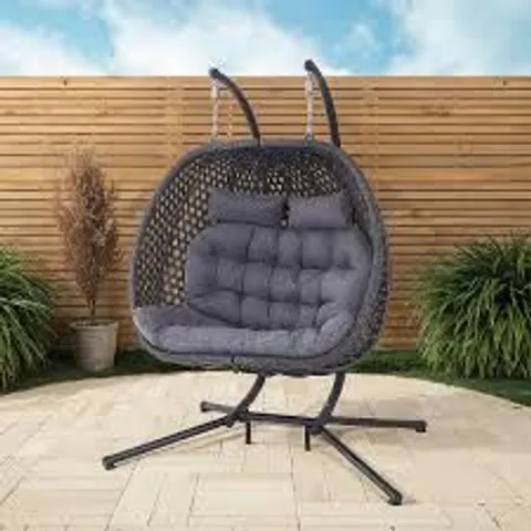 BOXED SICILY DOUBLE HANGING RATTAN EGG CHAIR - GREY (1 BOX)