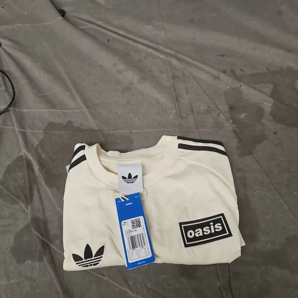 ADIDAS ORIGINALS 3-STRIPES TEE WHITE WITH OASIS LOGO – CREW NECK, UK XS