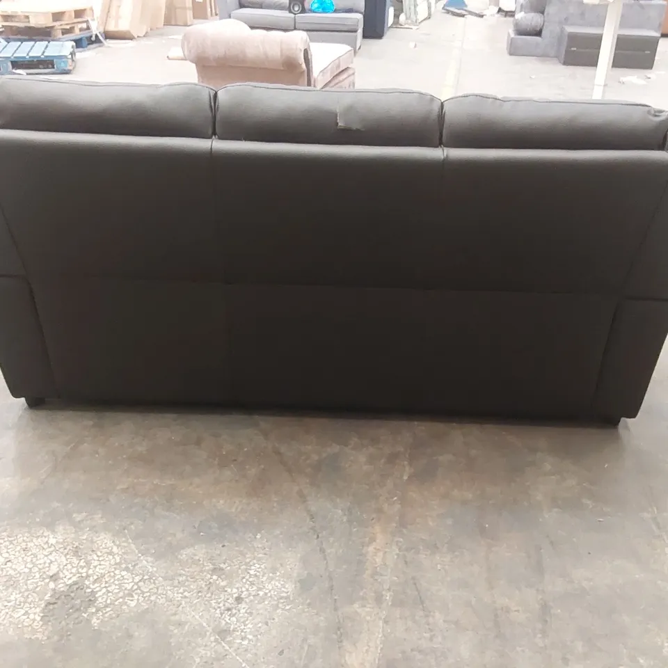 QUALITY DESIGNER BLACK FAUX LEATHER ALBION FIXED 3 SEATER SOFA  RRP £699