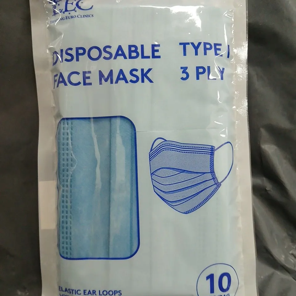 BOX OF APPROXIMATELY 80 PACKS OF DISPOSABLE FACE MASKS (10 PER PACK)