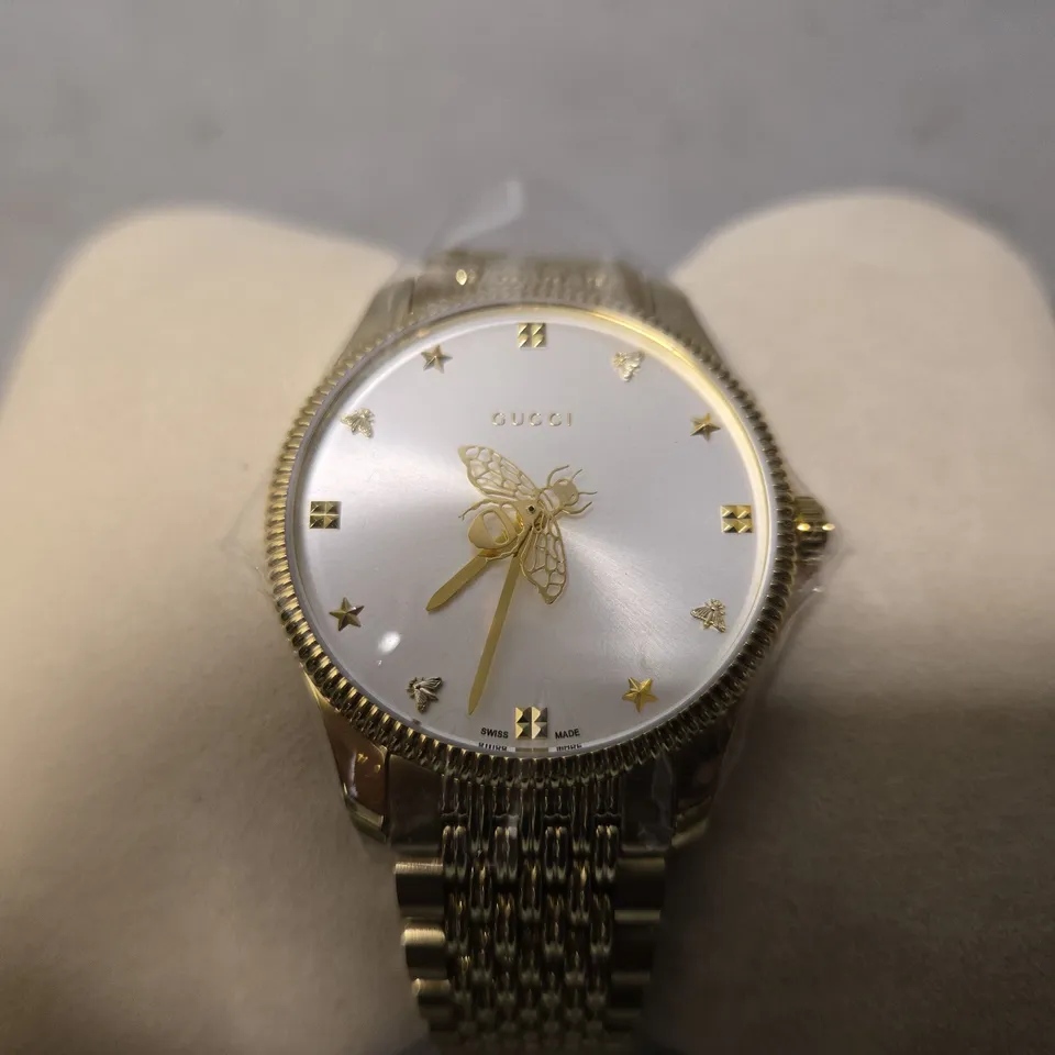 BOXED GUCCI UNISEX G-TIMELESS GOLD PLATED BEE WATCH
