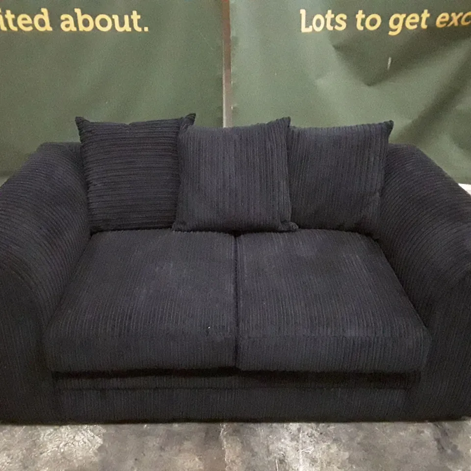QUALITY DESIGNER 2 SEATER SOFA - BLACK CORDUROY FABRIC 