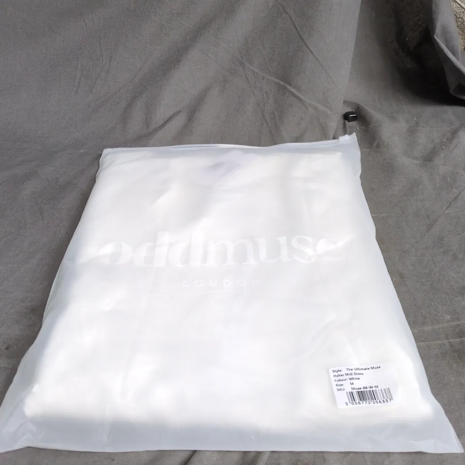 ODDMUSE LONDON THE ULTIMATE MUSE HALTER MIDI DRESS WHITE MEDIUM