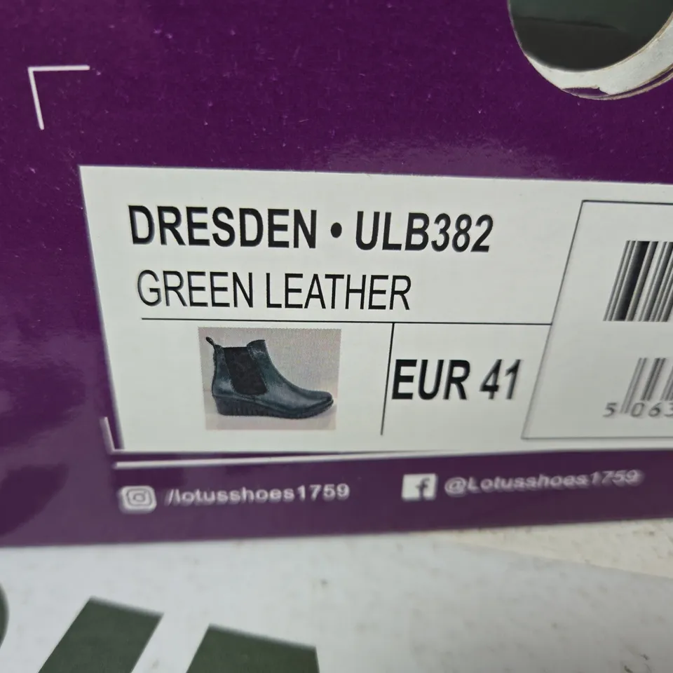 LOTUS DRESDEN ULB382 GREEN LEATHER BOOTS – UK 7.5 (EU 41) – 