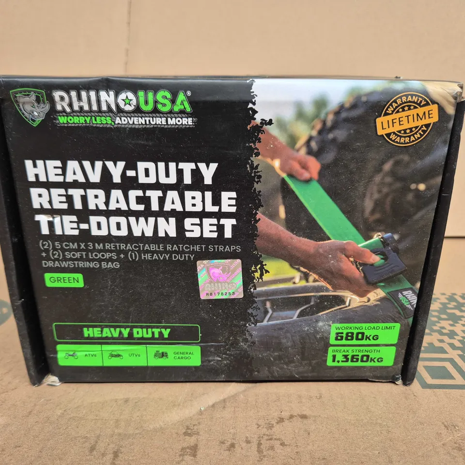 RHINO USA HEAVY-DUTY RETRACTABLE TIE-DOWN SET – 2 X 5CM X 3M STRAPS