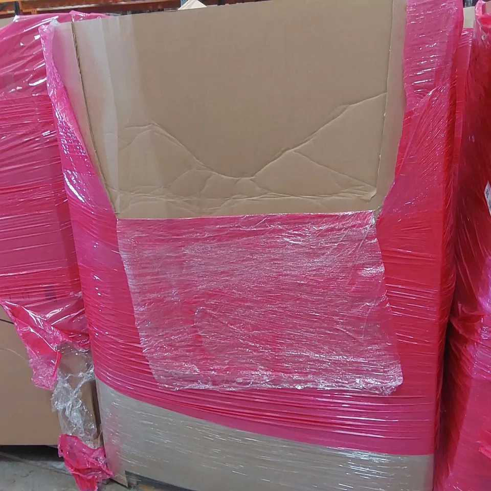 PALLET OF ASSORTED ITEMS INCLUDING: LED MONITOR, DRYWALL SANDER, CAMPING CART, RETRACTABLE SAFETY GATE ECT