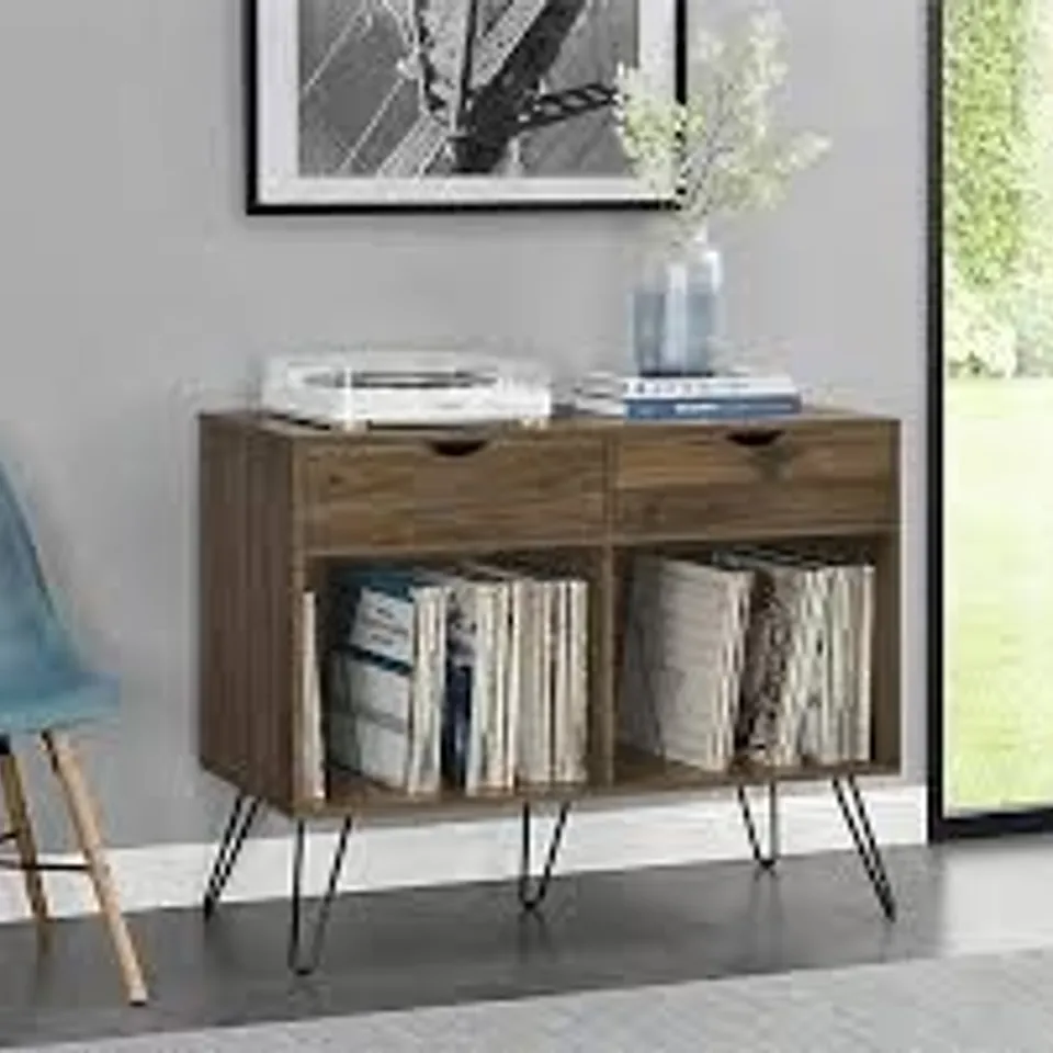 BOXED CONCORD TURNTABLE STAND WITH 2 DRAWERS WALNUT LOOK (1 BOX)