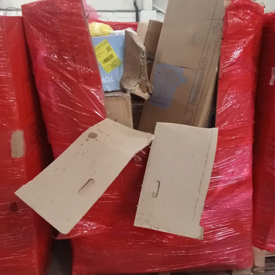 PALLET OF ASSORTED HOUSEHOLD GOODS AND PRODUCTS TO INCLUDE; KIDS SLIDE, KITCHEN BIN, BOXED FURNITURE ETC
