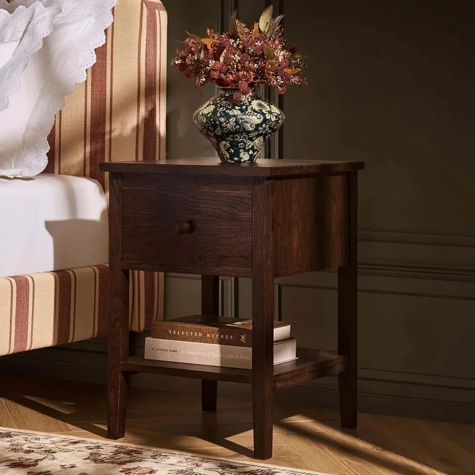 BOXED DUSK NELL 1 DRAWER NIGHTSTAND - WALNUT (1 BOX)