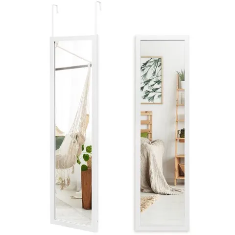 BOXED COSTWAY DOOR WALL MOUNTED MIRROR FULL LENGTH HANGING MIRROR BEDROOM - WHITE