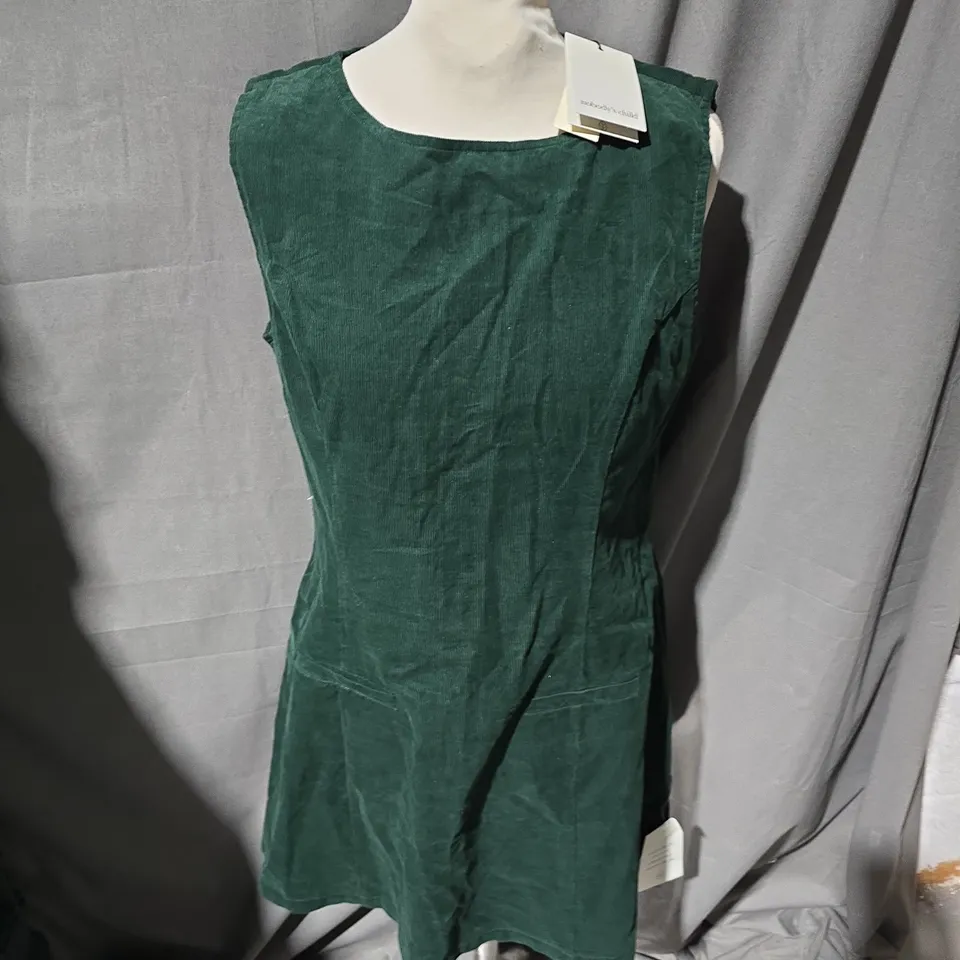 NOBODYS CHILD BOSTON PINAFORE MINI DRESS PLAIN IN CORD GREEN - UK 12