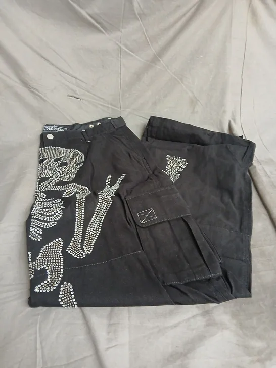 Lot 4441: MINUS TWO JEANS RHINESTONE SKELETON CARGO PANTS IN BLACK SIZE ...