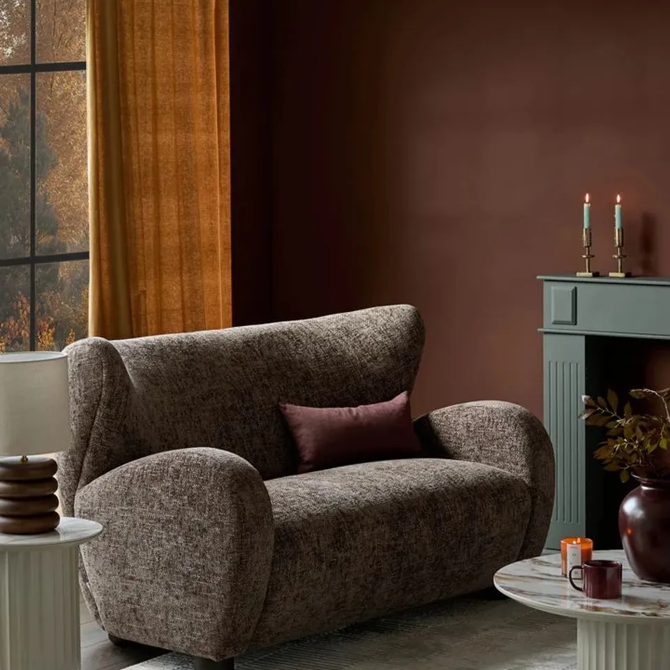 BOXED DANETTI EVELYN MOCHA FABRIC 2 SEATER SOFA