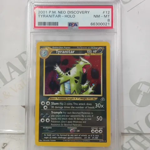 POKΓMON FRAMED AND GRADED TRADING CARD - TYRANITAR HOLO (2001)