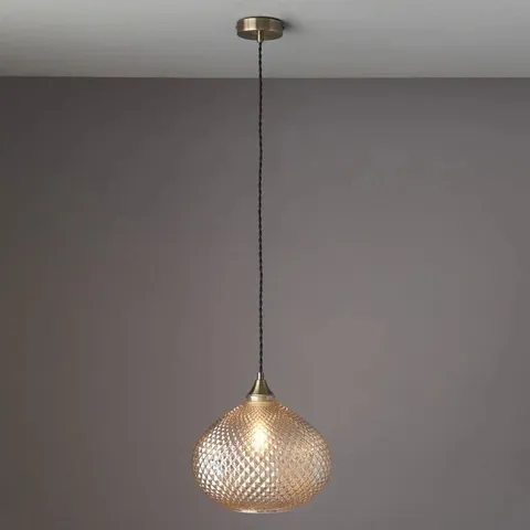 BOXED GALLERY DIRECT MANUKA CEILING PENDANT LIGHT CLEAR CHAMPAGNE GLASS W30 X D30 X H28CM