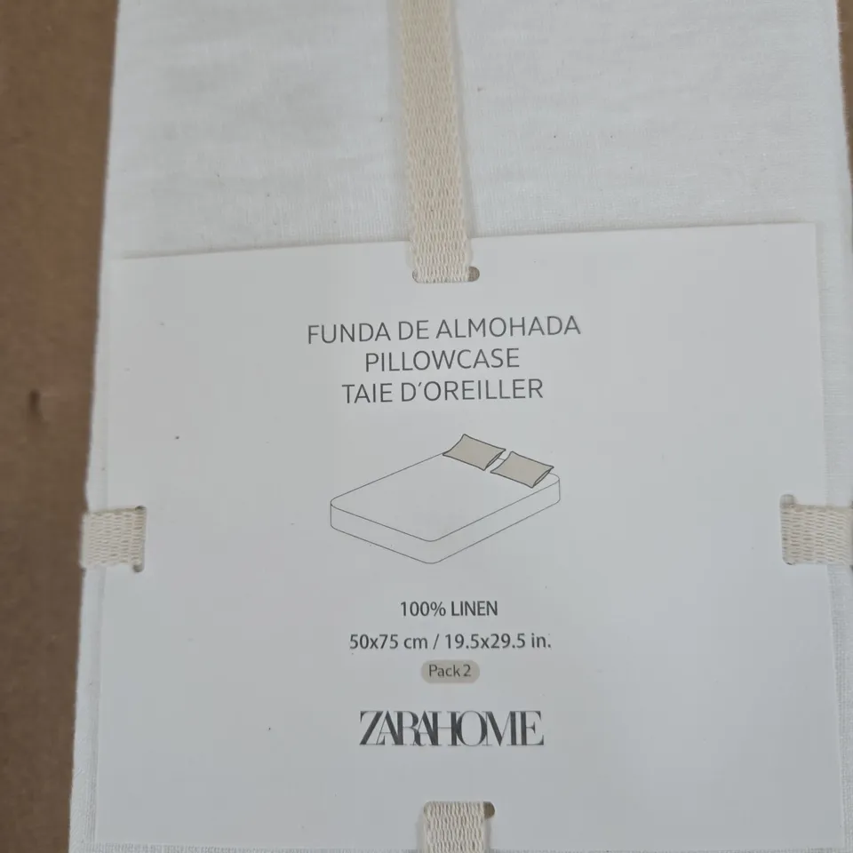ZARA HOME 100% LINEN PILLOWCASE SET OF 2 – WHITE, 50 X 75 CM