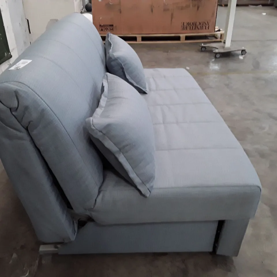 QUALITY DESIGNER APPLEY 2 SEATER SOFA BED - VINTAGE BLUE FABRIC