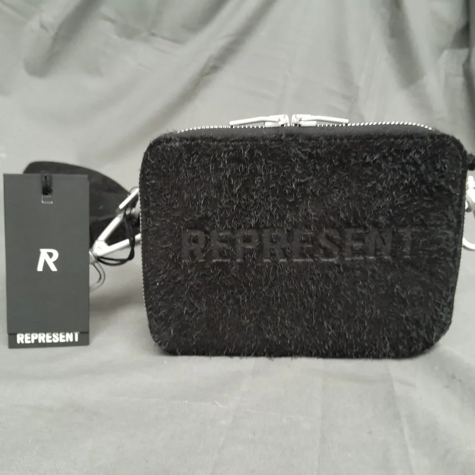 REPRESENT HAIRY SUEDE CAMERA BAG IN BLACK 