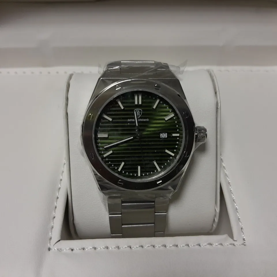 BOXED BERNARD REINHARDT SWISS MOVEMENT WATCH WITH GREEN DIAL 