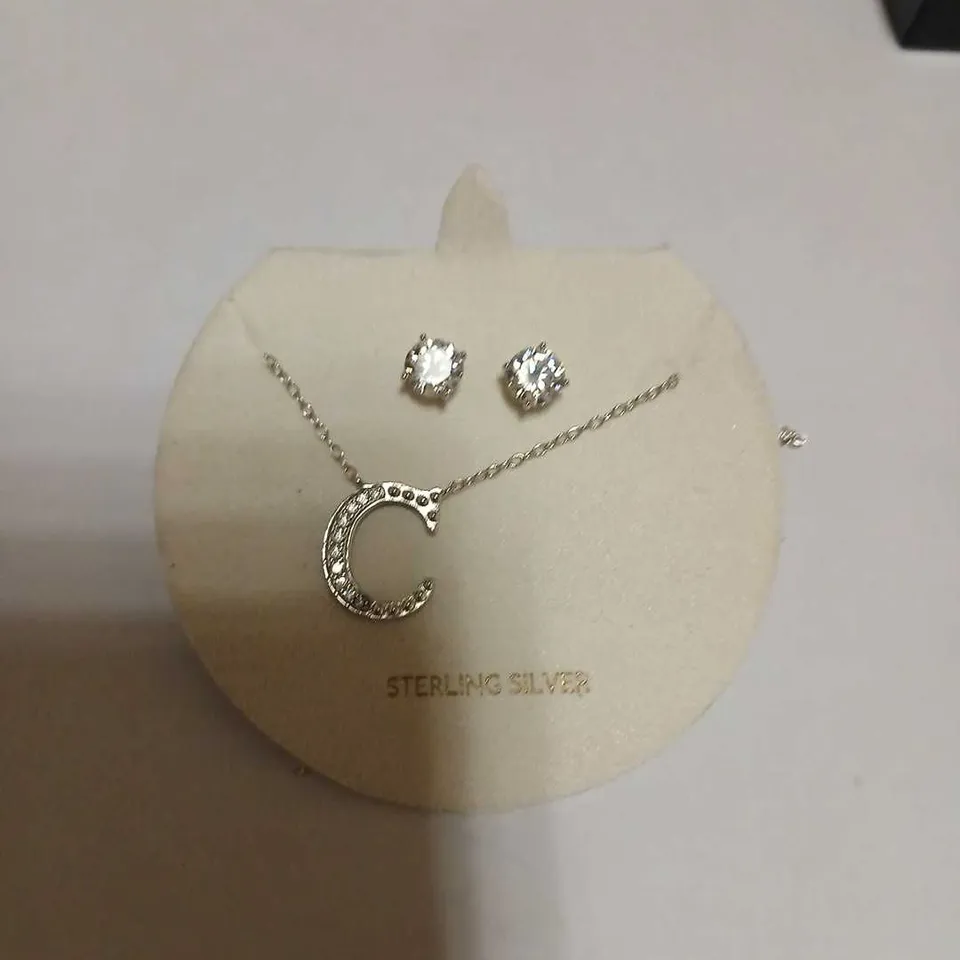 DIAMONIQUE 1.9CT TW INITIAL  'C' PENDANT & EARRING SET IN BAUBLE STERLING SILVER 