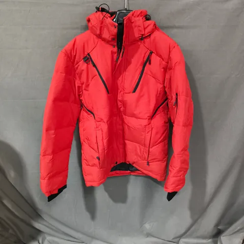 DOWN FCOW RED JACKET WITH HOOD AND BLACK ZIP DETAILS 3XL