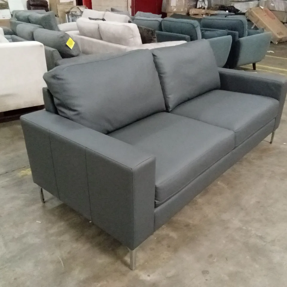 BALTIMORE 3 SEATER SOFA, GREY PREMIUM FAUX LEATHER 