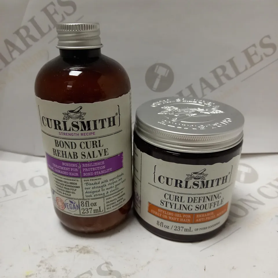 LOT OF 2 CURLSMITH PRODUCTS TO INCLUDE BOND CURL REHAB SALVE 237ML & CURL DEFINING STYLING SOUFFLE 237ML
