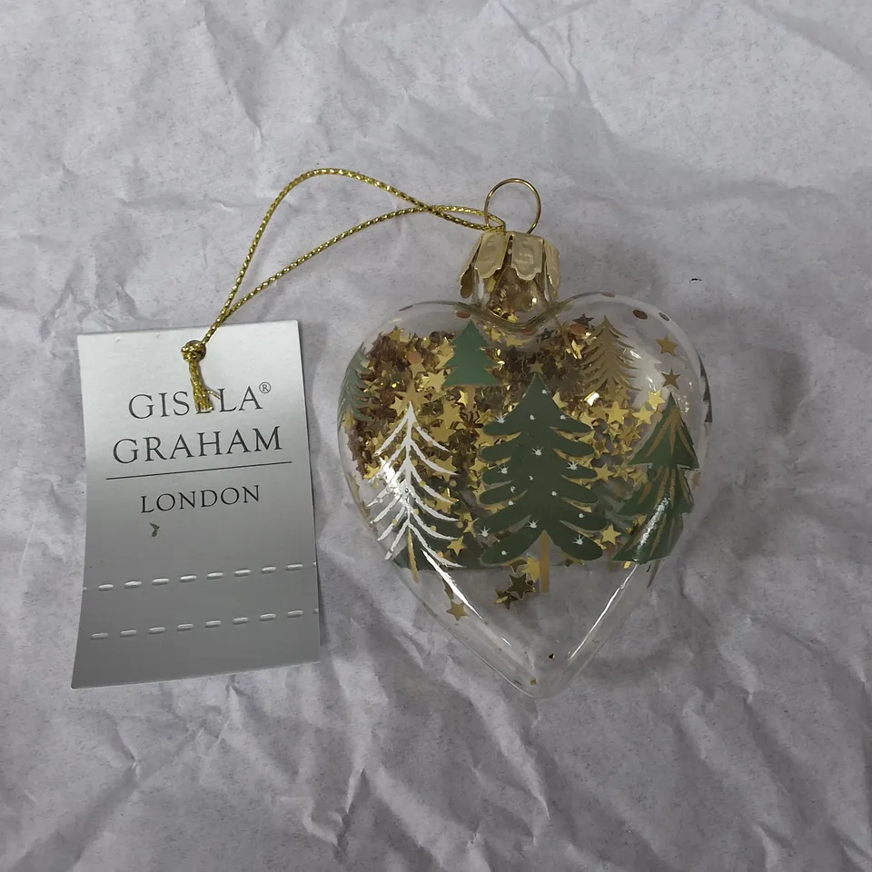 SET OF 12 GISELA GRAHAM CONFETTI FILLED HEART SHAPED BAUBLES