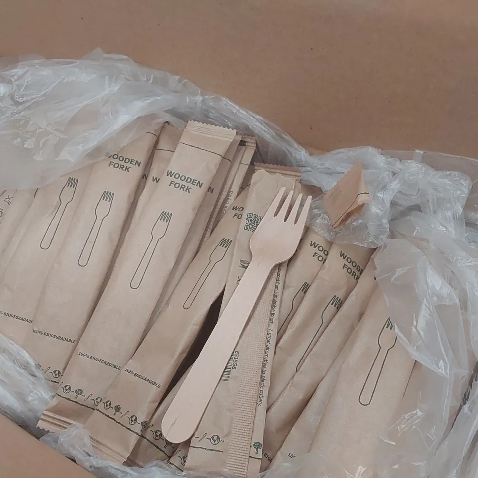 PALLET CONTAINING APPROXIMATELY 28,000 ENVIRONMENTALLY FRIENDLY DISPOSABLE WOODEN FORKS