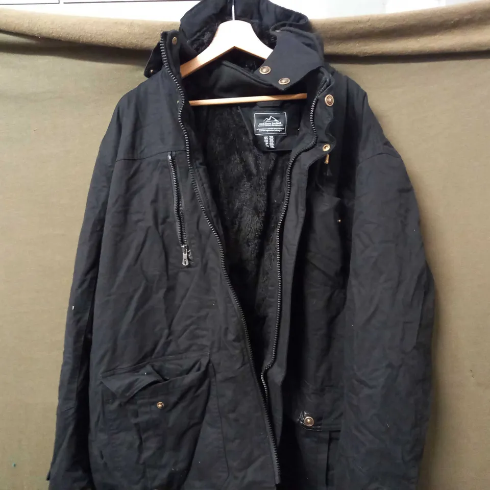OUTDOOR JACKET FUR EFFECT LINED HEAVY COAT IN BLACK - EU XL