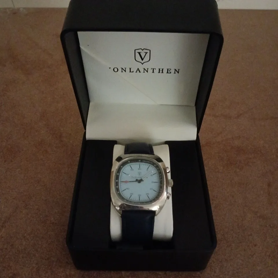 VONLANTHEN AVIATION WATCH FEATURING A BLUE DIAL AND A NAVY LEATHER STRAP