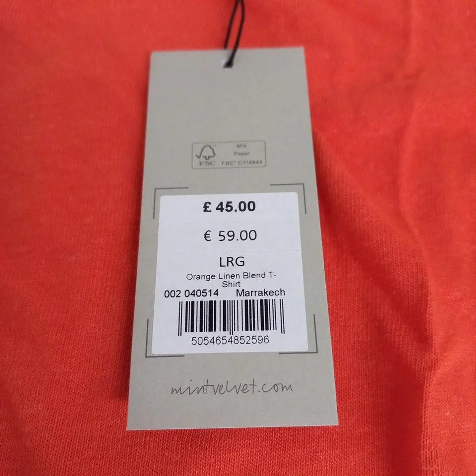 MINT VELVET ORANGE LINEN BLEND T-SHIRT IN ORANGE - LRG