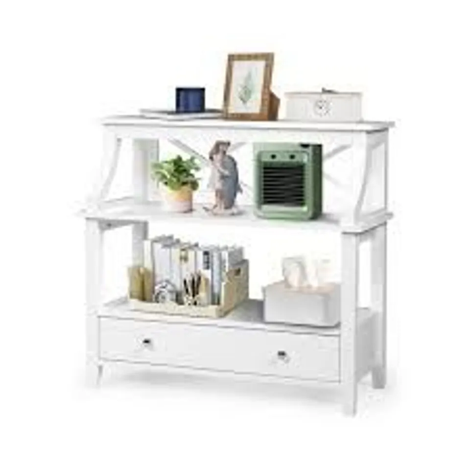 BOXED COSTWAY SINGLE DRAWER 2 SHELF WHITE CONSOLE TABLE