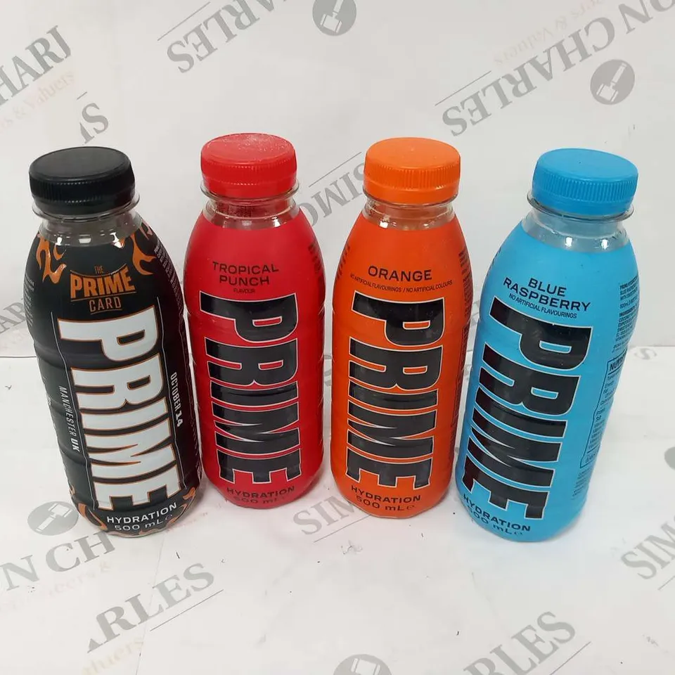 FOUR BOTTLES OF ASSORTED SEALED PRIME ENERGY DRINKS