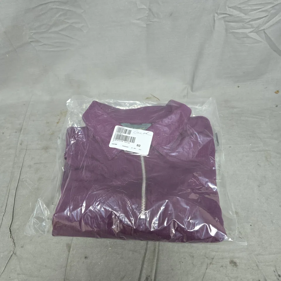 RUTH LANGSFORD LEISUREWEAR HALF ZIP 3/4 SLEEVE TOP PLUM LARGE