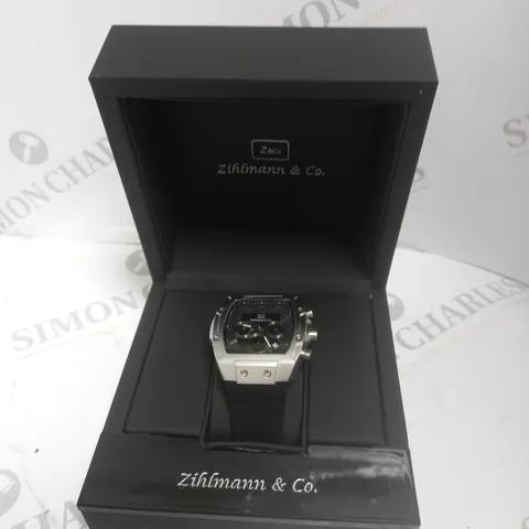 MENS ZIHLMANN & CO WATCH β CHRONOGRAPH MOVEMENT β BLACK COLOUR RUBBER STRAP β BLACK DIAL