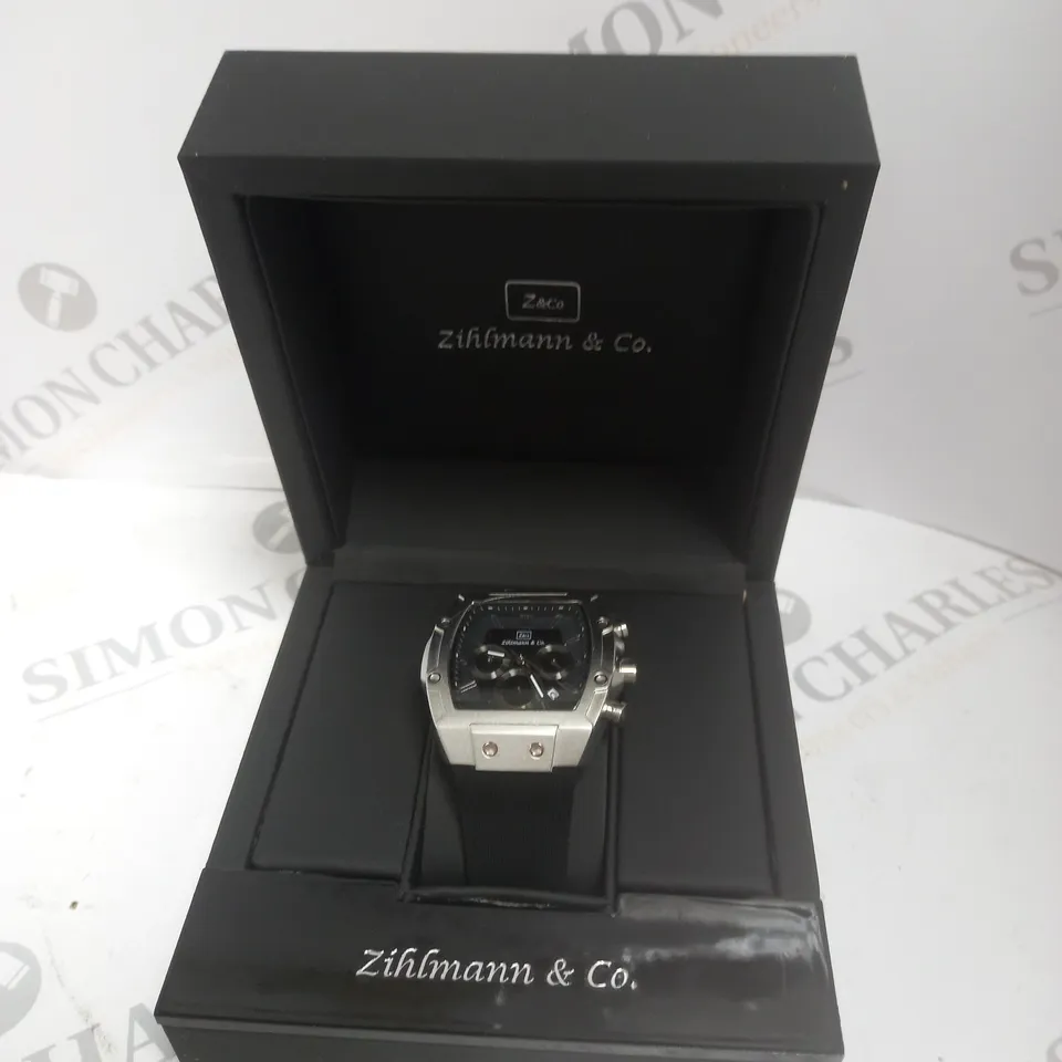 MENS ZIHLMANN & CO WATCH – CHRONOGRAPH MOVEMENT – BLACK COLOUR RUBBER STRAP – BLACK DIAL 