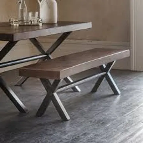 BOXED LOGAN BENCH-LARGE IN WALNUT STAIN FINISH AND IRON LEGS - 200CM