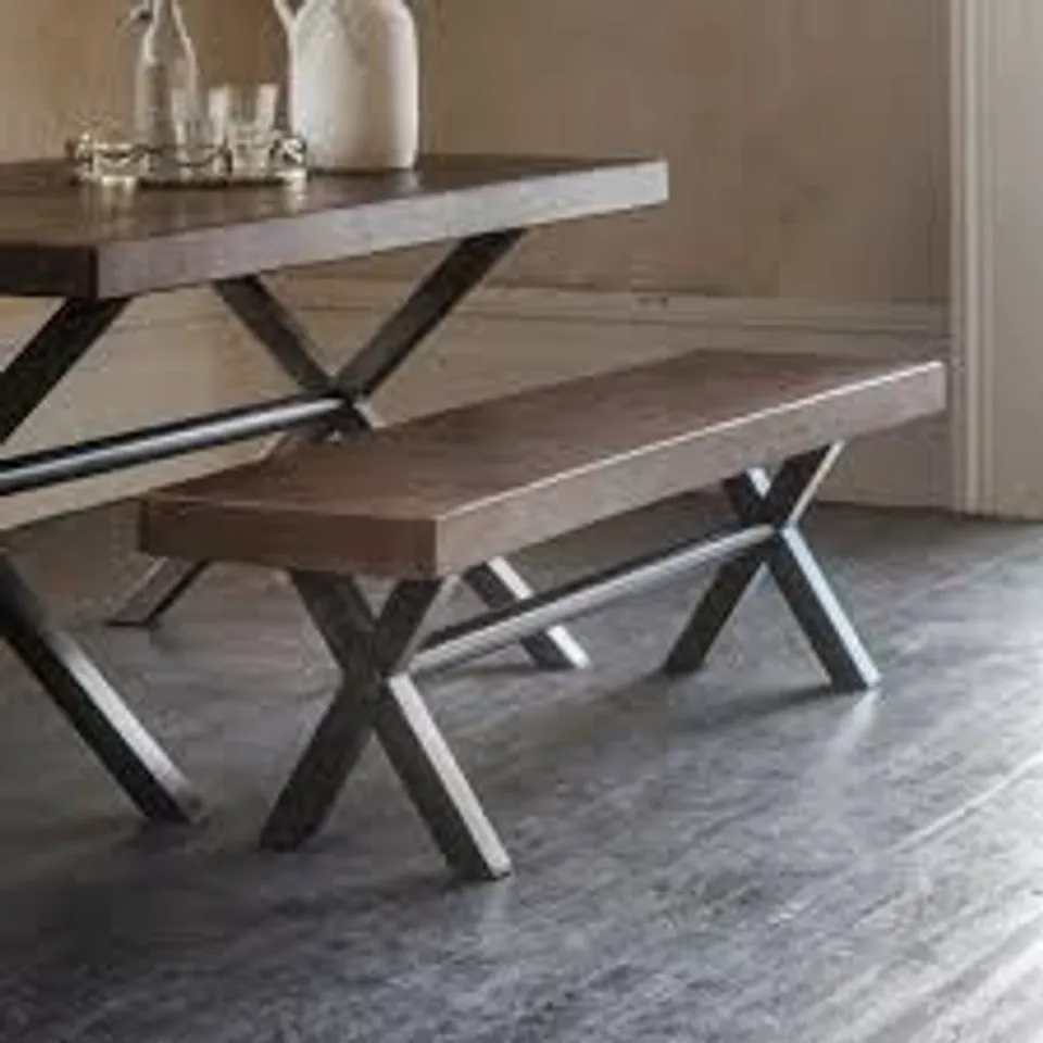 BOXED LOGAN BENCH-LARGE IN WALNUT STAIN FINISH AND IRON LEGS - 200CM