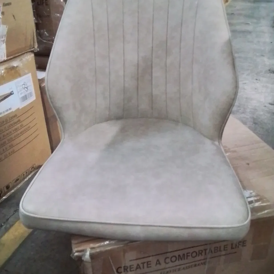 BOXED DANFORTH RETRO UPHOLSTERY SET OF TWO CREAM DINING CHAIRS