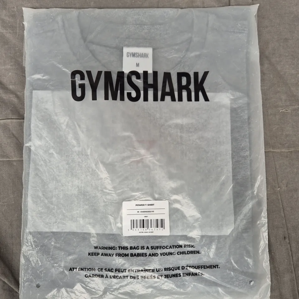 GYM SHARK OVERSIZED FIT POWER T-SHIRT IN GREY SIZE MEDIUM