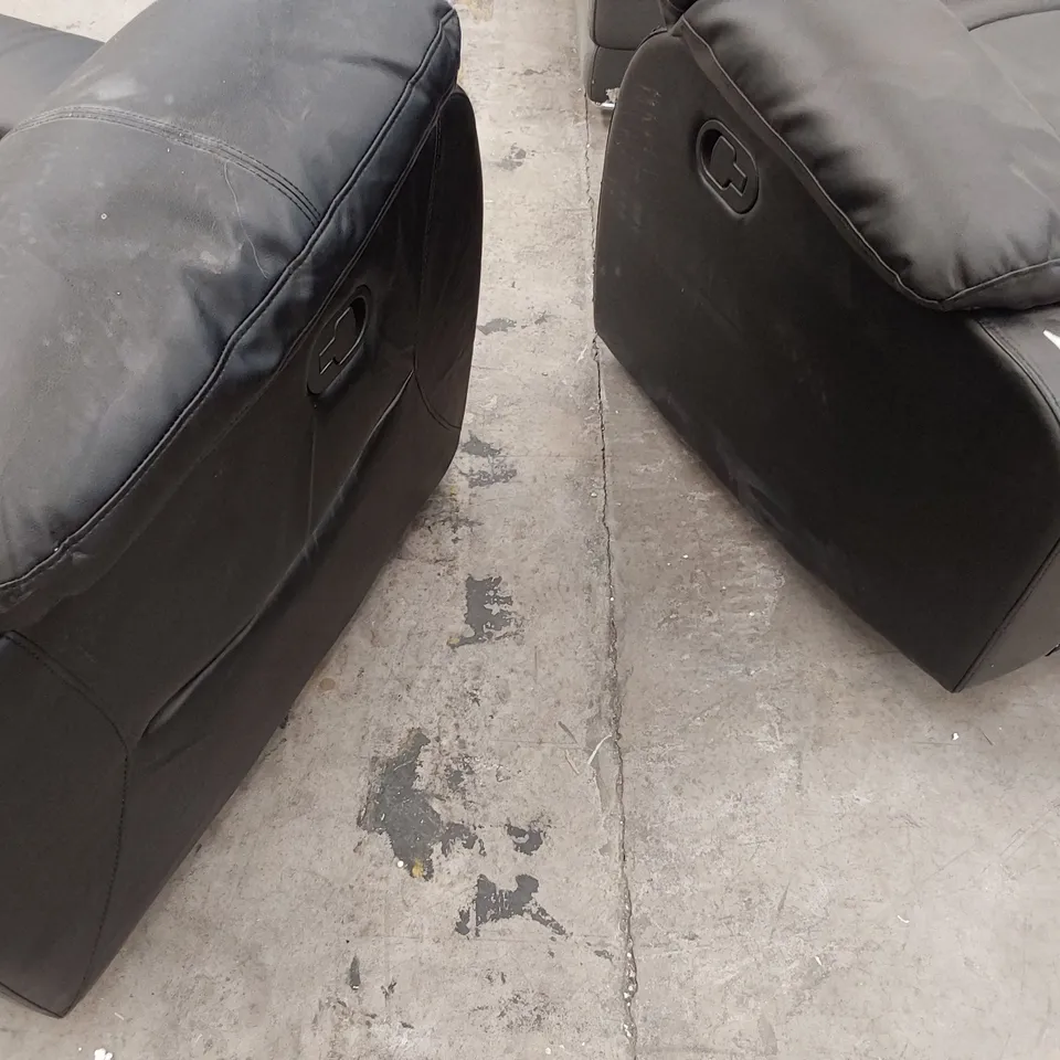 TWO MANUAL RECLINING  TWO SEATER BASE SECTION BLACK LEATHER 