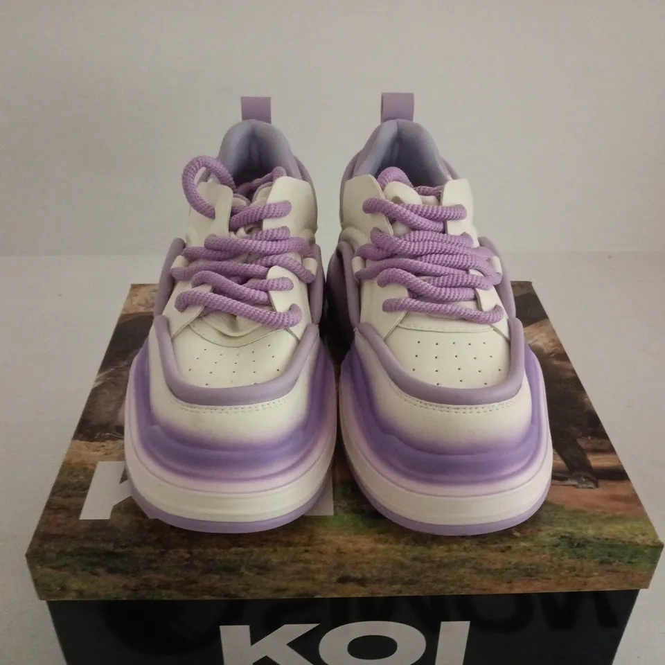 BOXED PAIR OF KOI NEON FEET PLATFORM TRAINERS – VIOLET - UK SIZE 6