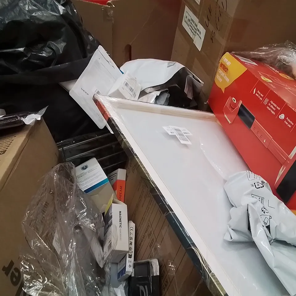 PALLET OF ASSORTED HOUSEHOLD GOODS AND PRODUCTS TO INCLUDE;PHOTO FRAMES,AIR COOLER,CARPET KNEE KICKER