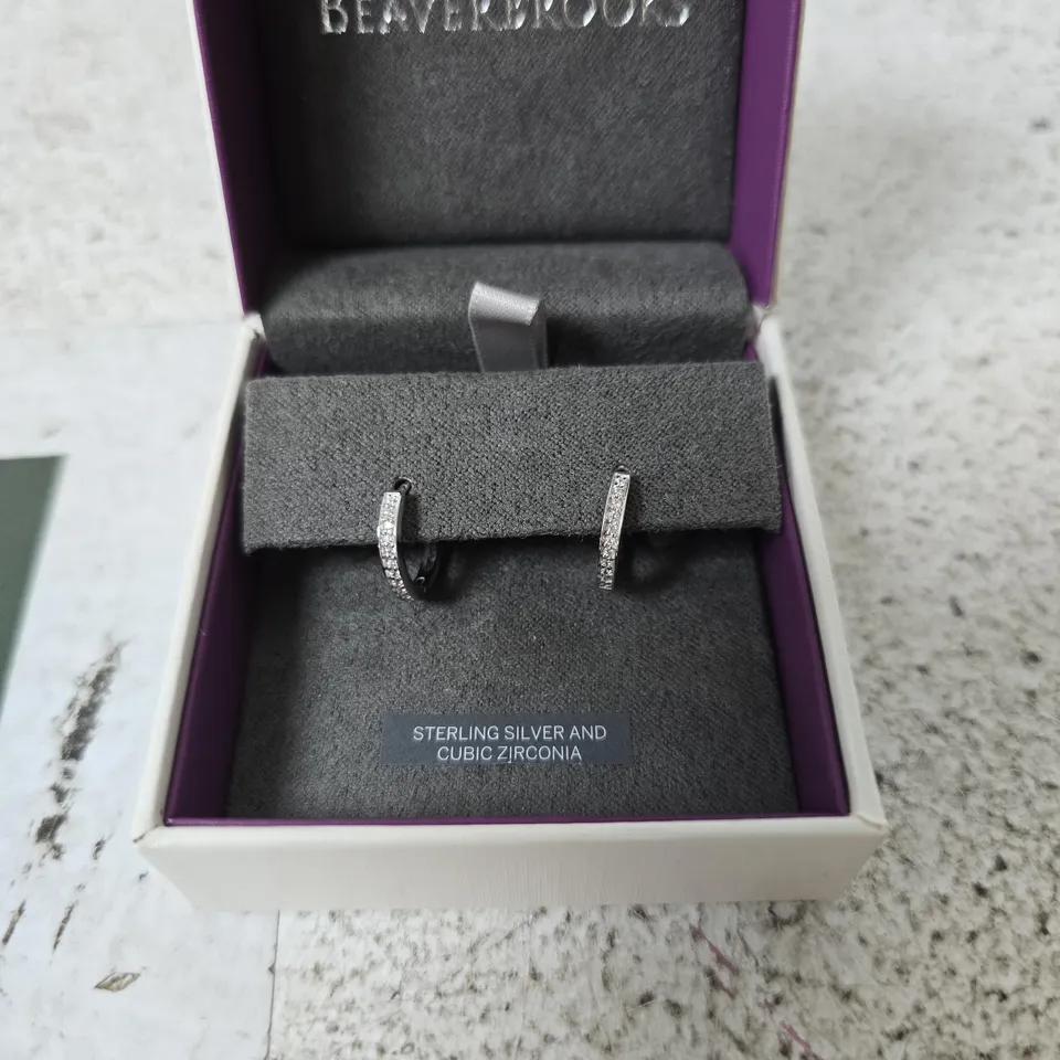 BEAVERBROOKS SILVER CUBIC ZIRCONIA HOOP EARRINGS