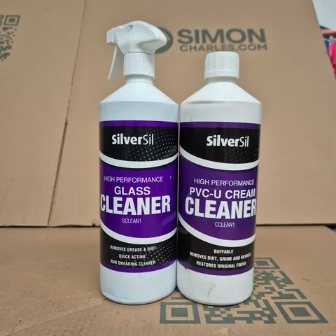 TOTE OF APPROXIMATELY 10 SILVERSIL HIGH PERFORMANCE GLASS CLEANER AND 1 SILVERSIL PVC-U CREAM CLEANER
