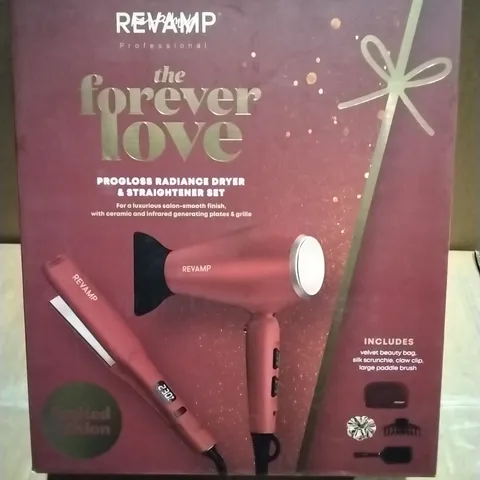 BOXED REVAMP PROFESSIONAL THE FOREVER LOVE PROGLOSS RADIANCE DRYER AND STRIGHTENER SET GSST200DR375-GB