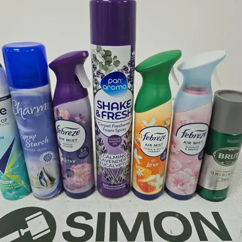 APPROXIMATELY 15 ASSORTED AEROSOLS TO INCLUDE FEBREZE , BRUT AND SURE