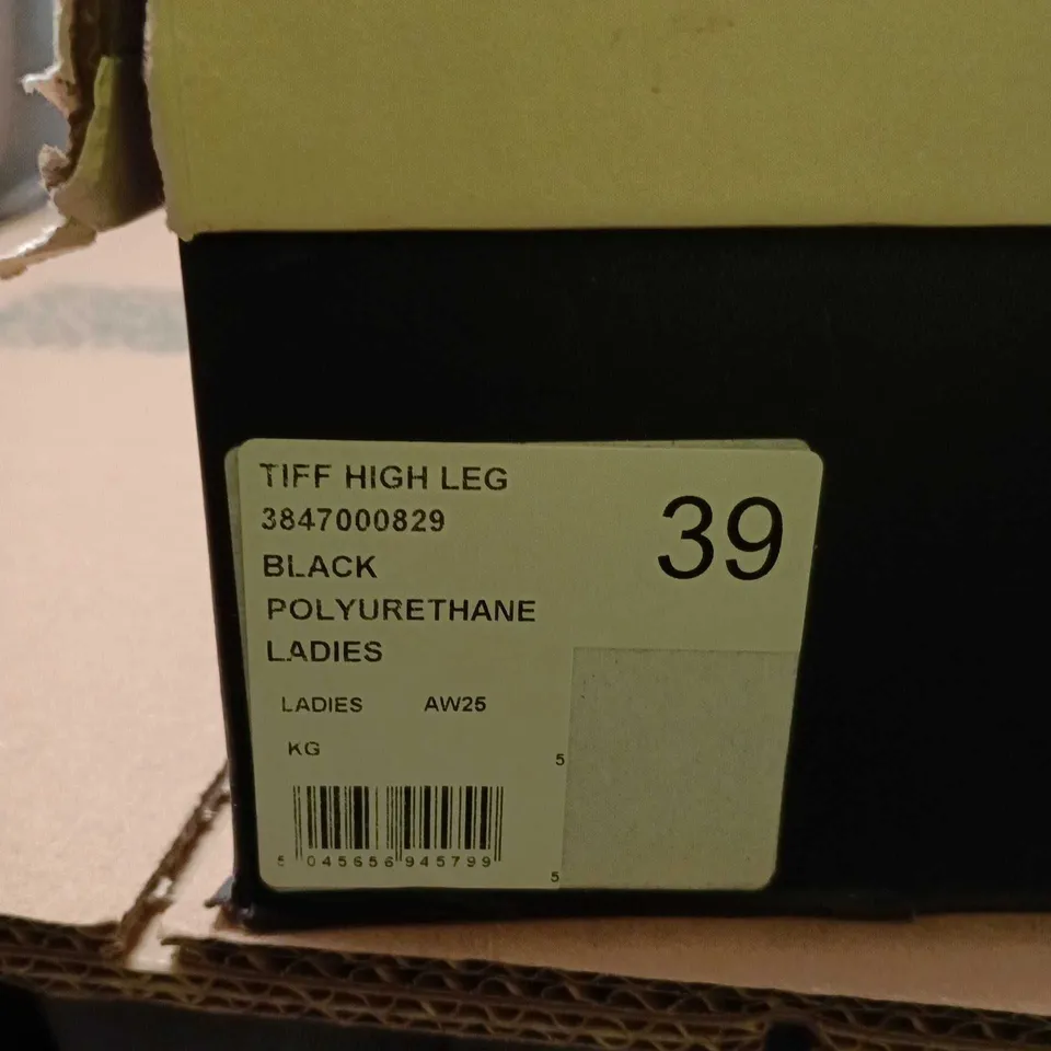 KURT GEIGER TIFF HIGH LEG KNEE-HIGH BOOTS - BLACK PU, UK 6 (EU 39) LADIES